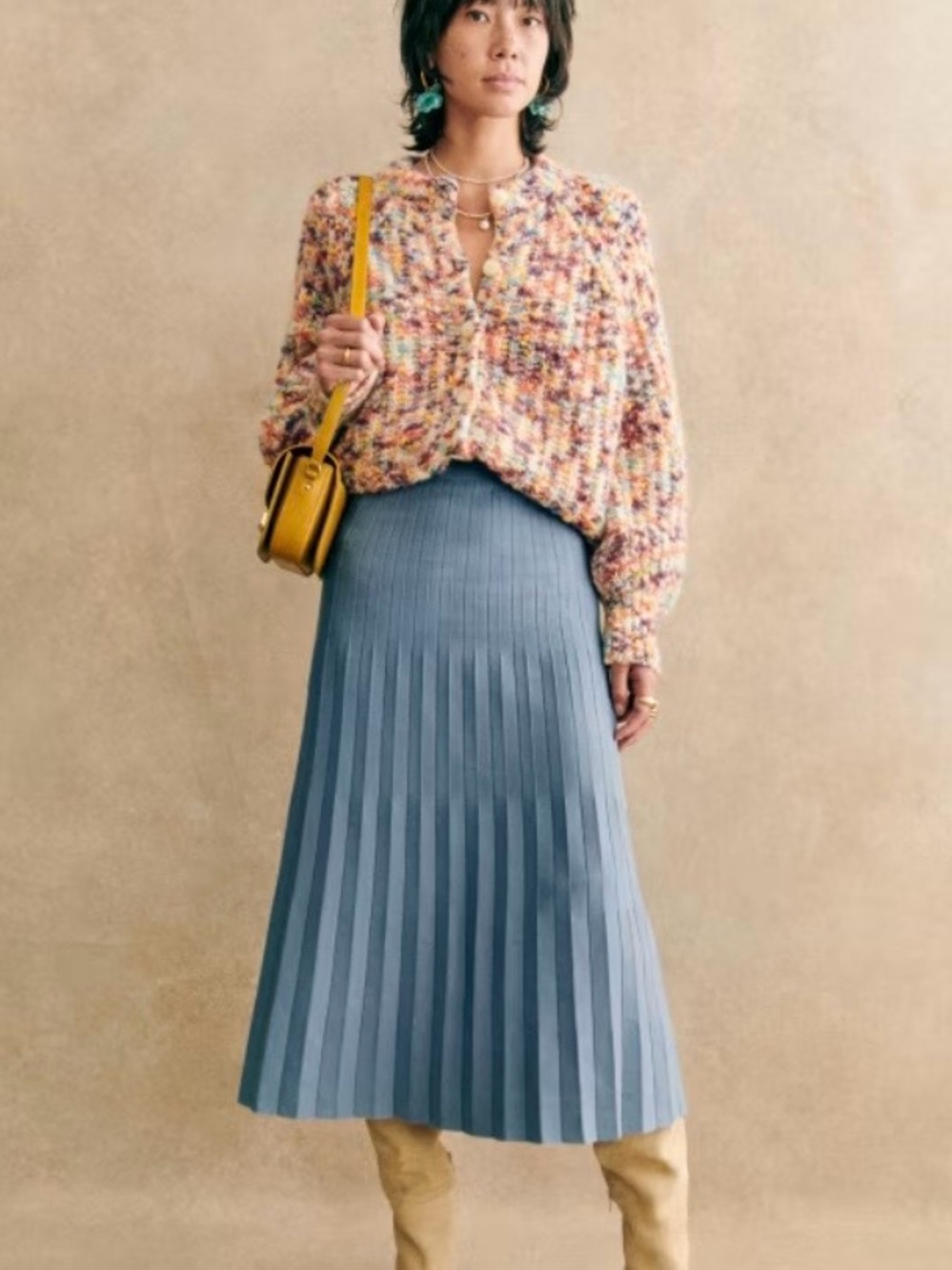 Le Maille Sezane Blue Knit Pleated Midi Skirt, Small - Picture 2 of 8